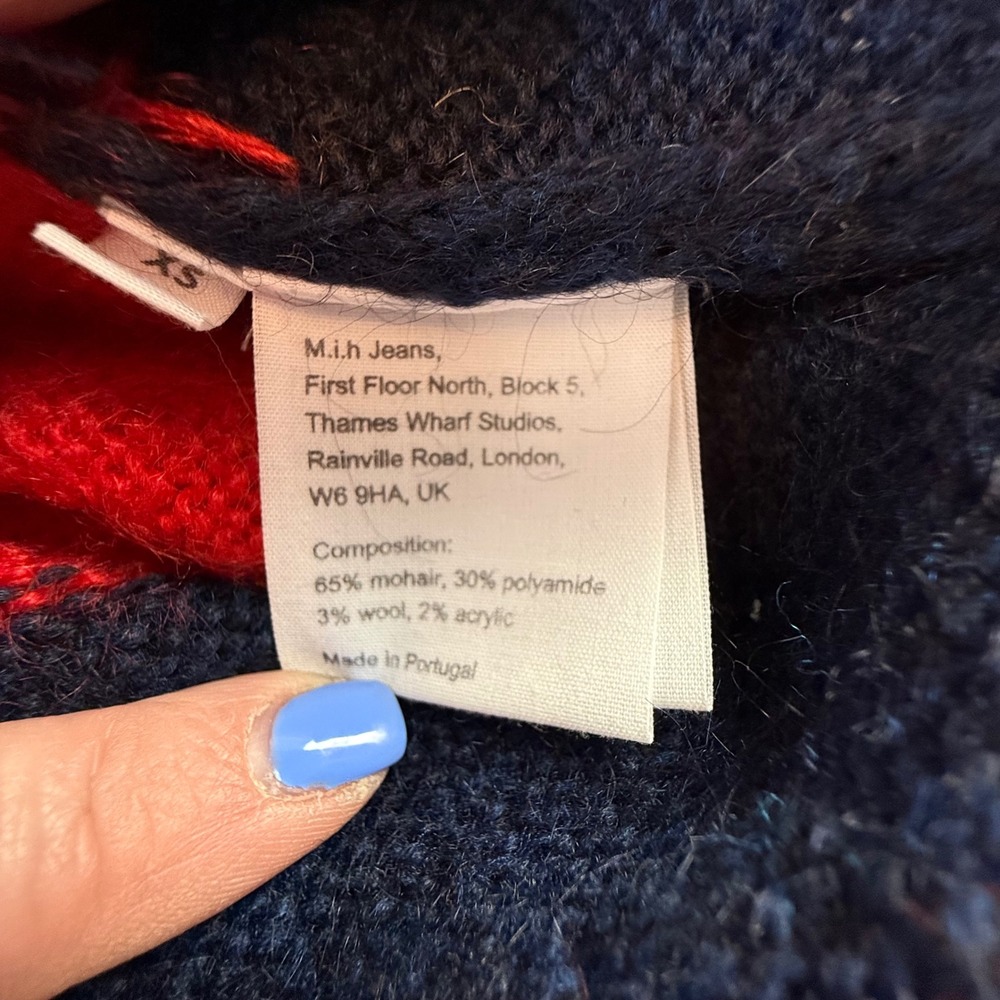 M.i.h Jeans Mohair Blend Striped Sweater Navy Red Pink Crew Neck XS - Picture 4 of 8